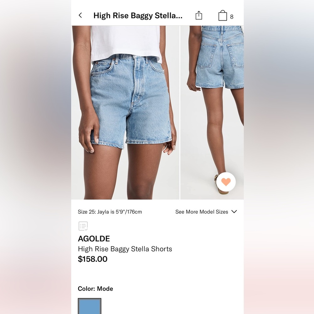 Agolde High Rise Baggy Stella Shorts NWT 27